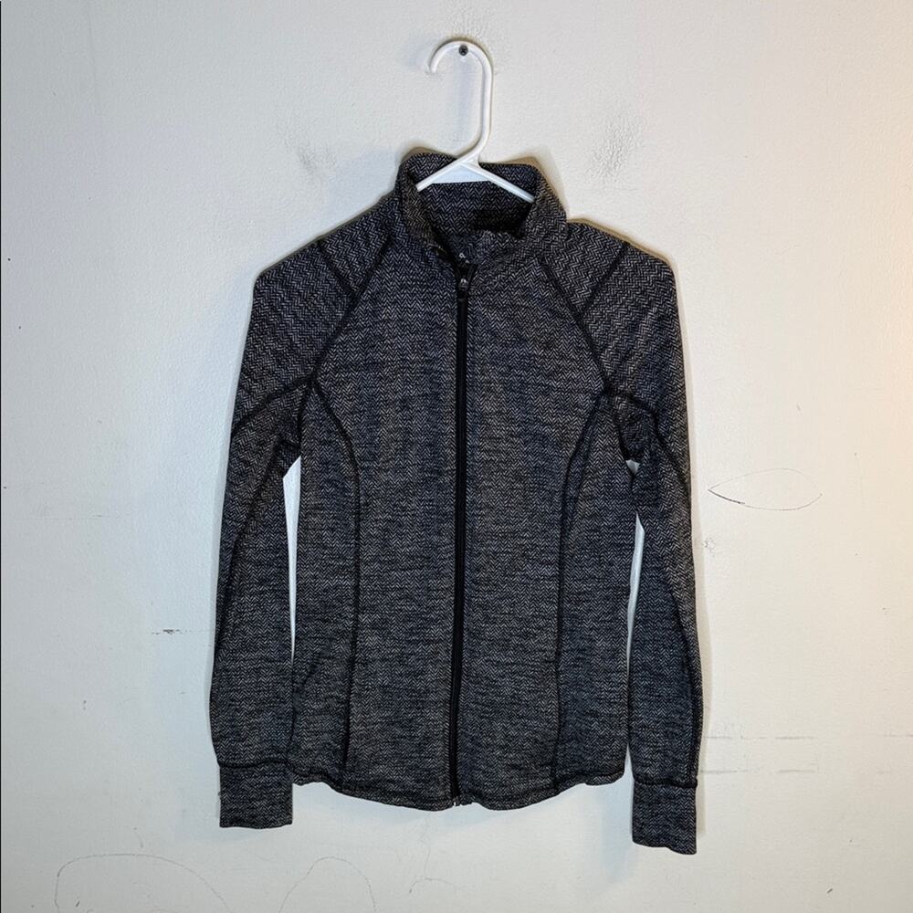 Old Navy Active Black and White Herringbone Patterned Zip Front Jacket Size Smal